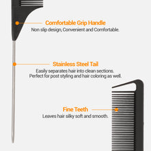 Load image into Gallery viewer, Black Carbon Pin Tail Comb