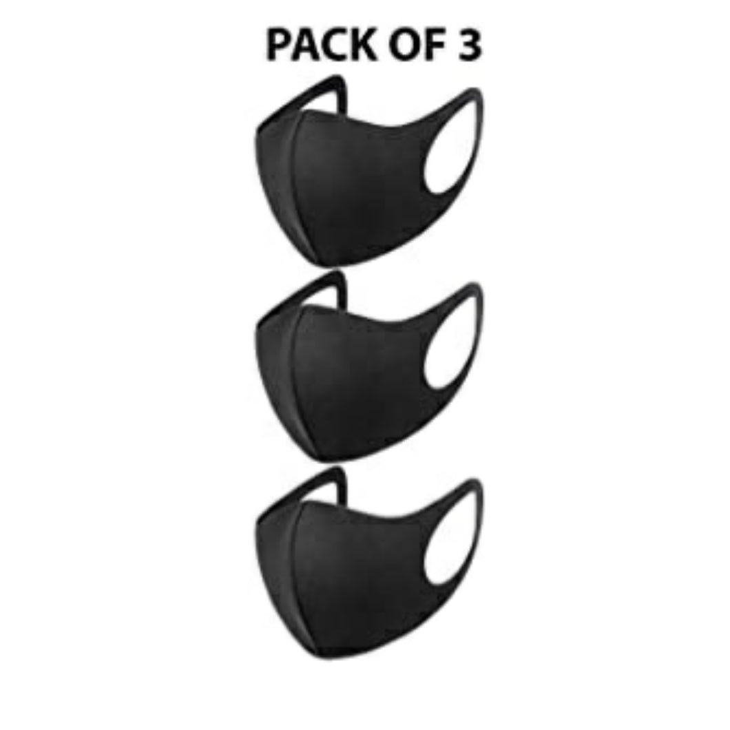 Soft Reusable Face Mask- 3 pack BLACK